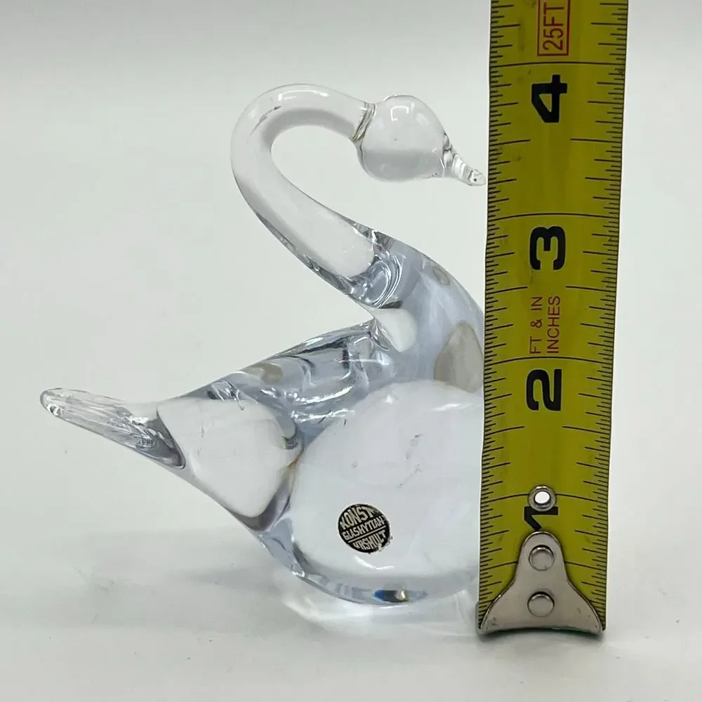 Vintage MCM Konst Glashyttan Urshult Clear Glass Swan Figurine Paperweight